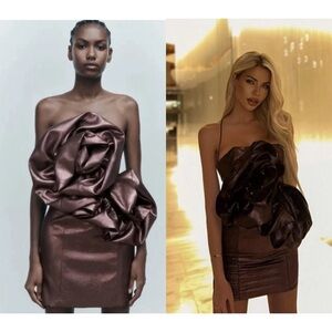 Zara Copper Voluminous Flower Mini Dress Size S Ref 7699/308